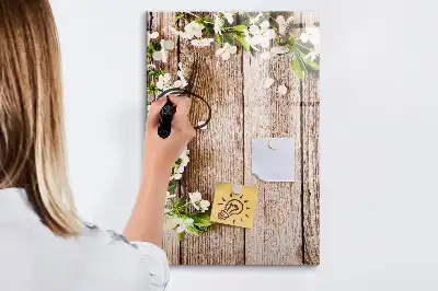 Pizarra magnética decorativa diseño de flores sobre tablas de madera con rotulador incluido