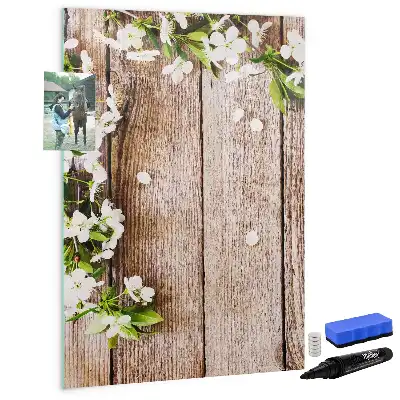Pizarra magnética decorativa diseño de flores sobre tablas de madera con rotulador incluido