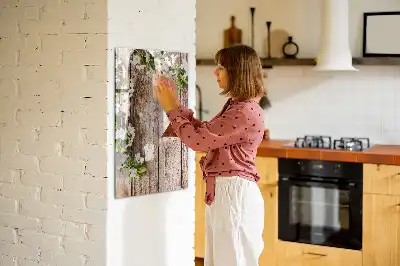 Pizarra magnética decorativa diseño de flores sobre tablas de madera con rotulador incluido