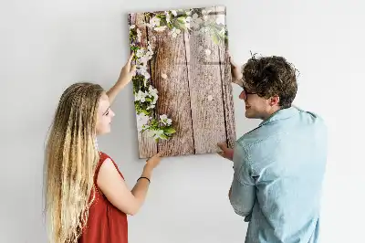 Pizarra magnética decorativa diseño de flores sobre tablas de madera con rotulador incluido