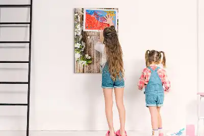 Pizarra magnética decorativa diseño de flores sobre tablas de madera con rotulador incluido