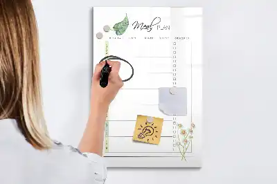 Pizarra magnética de cristal borrable para plan de comidas