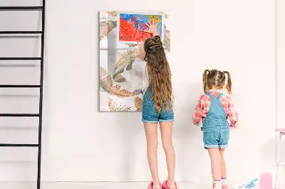 Pizarra magnética borrable de cristal con diseño de plumas de ave