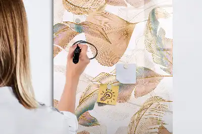 Pizarra magnética borrable de cristal con diseño de plumas de ave