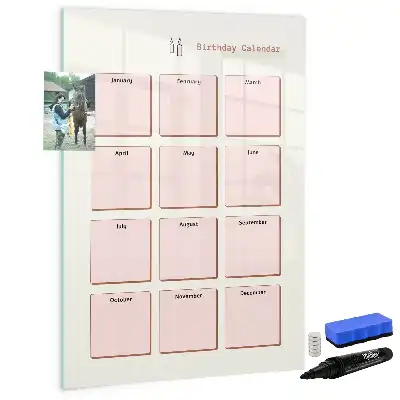 Pizarra magnética de cristal borrable calendario de cumpleaños