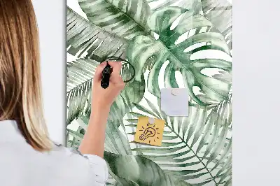 Pizarra magnética decorativa diseño hojas en acuarela con rotulador