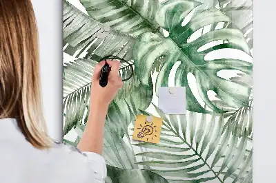Pizarra magnética decorativa diseño hojas en acuarela con rotulador