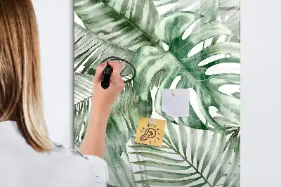 Pizarra magnética decorativa diseño hojas en acuarela con rotulador