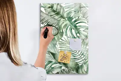 Pizarra magnética decorativa diseño hojas en acuarela con rotulador