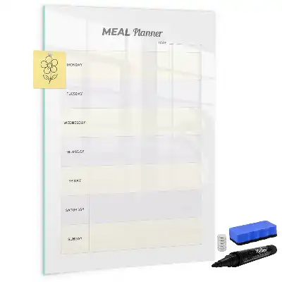 Planificador de comidas de cristal con pizarra magnética borrable