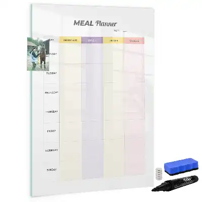 Planificador de comidas de cristal con pizarra magnética borrable