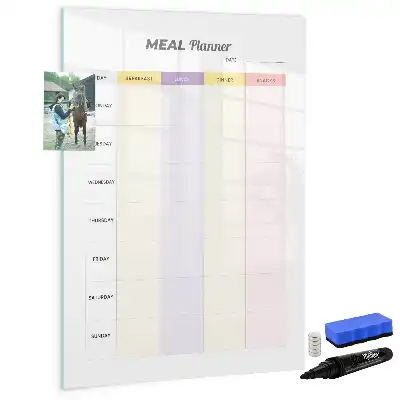 Planificador de comidas de cristal con pizarra magnética borrable