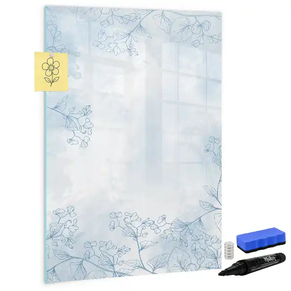Pizarra magnética de cristal borrable con diseño de boceto de flor