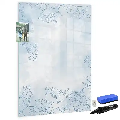 Pizarra magnética de cristal borrable con diseño de boceto de flor
