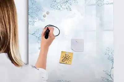 Pizarra magnética de cristal borrable con diseño de boceto de flor