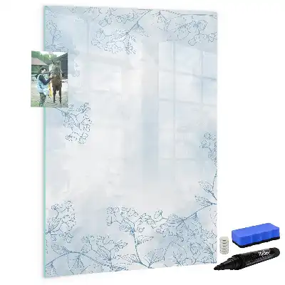 Pizarra magnética de cristal borrable con diseño de boceto de flor