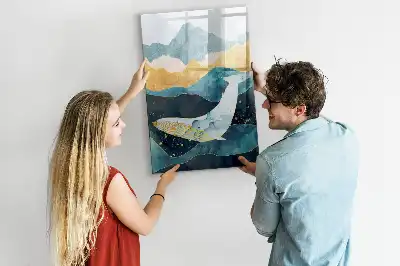 Pizarra magnética decorativa con rotulador diseño ballena de mármol