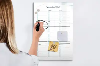 Pizarra magnética de cristal borrable diseño para fechas importantes