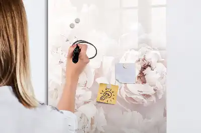 Pizarra magnética borrable de cristal con diseño de peonías