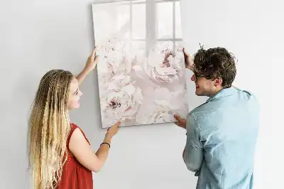 Pizarra magnética borrable de cristal con diseño de peonías