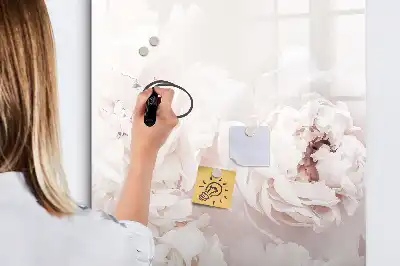 Pizarra magnética borrable de cristal con diseño de peonías