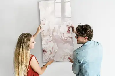 Pizarra magnética borrable de cristal con diseño de peonías
