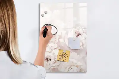 Pizarra magnética borrable de cristal con diseño de peonías