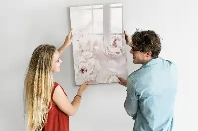 Pizarra magnética borrable de cristal con diseño de peonías