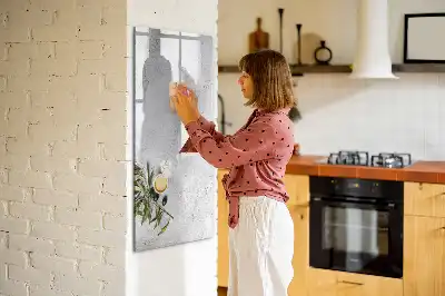 Pizarra magnética decorativa diseño hormigón y olivas con rotulador