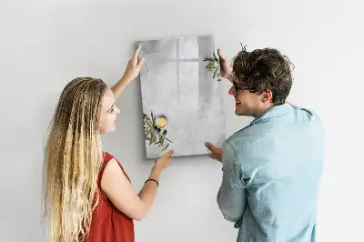 Pizarra magnética decorativa diseño hormigón y olivas con rotulador