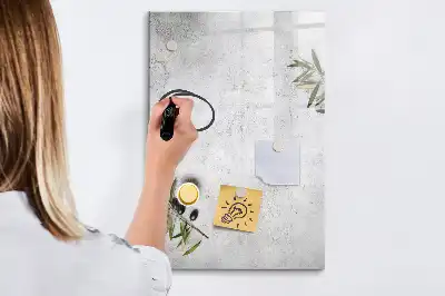 Pizarra magnética decorativa diseño hormigón y olivas con rotulador