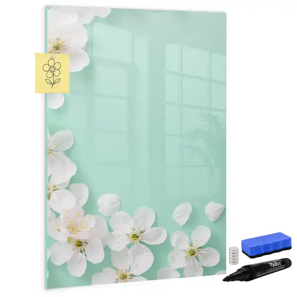Pizarra magnética de cristal borrable con diseño de flores abiertas