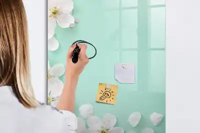 Pizarra magnética de cristal borrable con diseño de flores abiertas