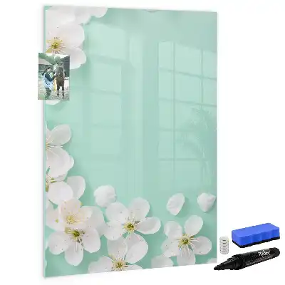 Pizarra magnética de cristal borrable con diseño de flores abiertas