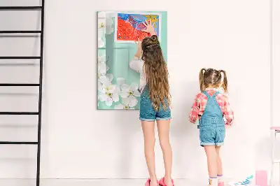 Pizarra magnética de cristal borrable con diseño de flores abiertas