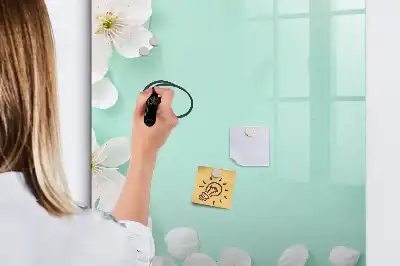 Pizarra magnética de cristal borrable con diseño de flores abiertas