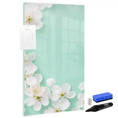 Pizarra magnética de cristal borrable con diseño de flores abiertas