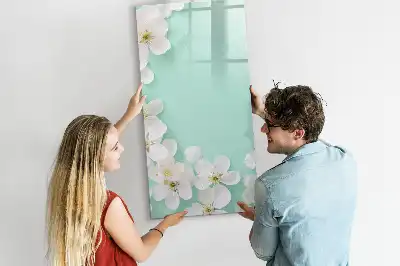 Pizarra magnética de cristal borrable con diseño de flores abiertas