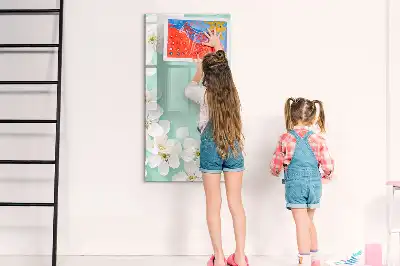 Pizarra magnética de cristal borrable con diseño de flores abiertas