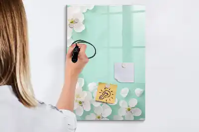 Pizarra magnética de cristal borrable con diseño de flores abiertas