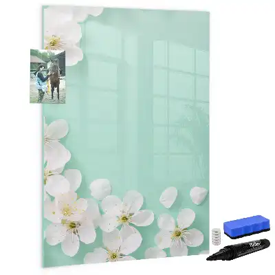 Pizarra magnética de cristal borrable con diseño de flores abiertas