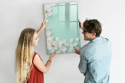 Pizarra magnética de cristal borrable con diseño de flores abiertas