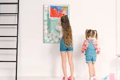 Pizarra magnética de cristal borrable con diseño de flores abiertas