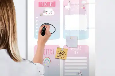 Pizarra magnética borrable de cristal diseño de planificador unicornio