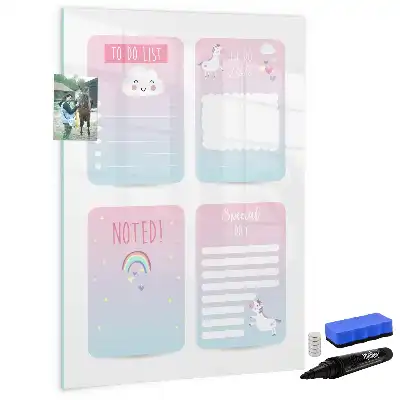 Pizarra magnética borrable de cristal diseño de planificador unicornio