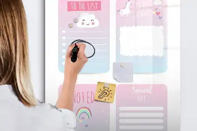 Pizarra magnética borrable de cristal diseño de planificador unicornio