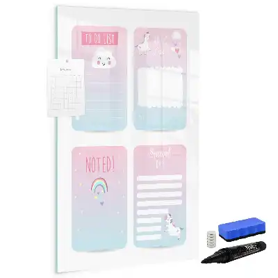 Pizarra magnética borrable de cristal diseño de planificador unicornio