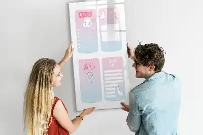 Pizarra magnética borrable de cristal diseño de planificador unicornio