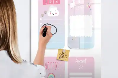 Pizarra magnética borrable de cristal diseño de planificador unicornio