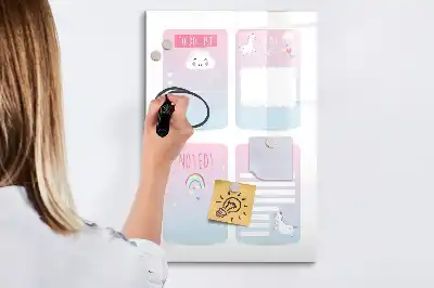 Pizarra magnética borrable de cristal diseño de planificador unicornio
